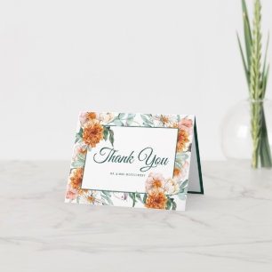 Elegant Script Watercolor Floral Wedding Photo Thank You Card