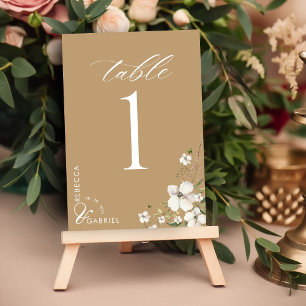 Elegant Script Watercolor Floral Wedding Table Number