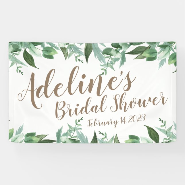 Elegant Script Watercolor Greenery Bridal Shower Banner (Horizontal)