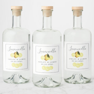 Elegant Script Watercolor Lemon Wedding Limoncello Liquor Bottle Label
