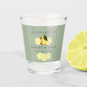 Elegant Script Watercolor Lemon Wedding Limoncello Shot Glass