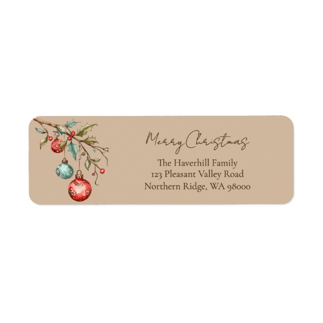 Elegant Script Watercolor Ornaments Christmas (Front)