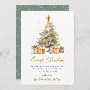 Elegant Script Watercolor Pine Tree Christmas Holiday Card