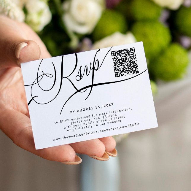 Elegant script website QR code wedding RSVP Enclosure Card (Creator Uploaded)