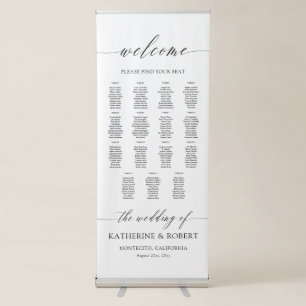Elegant Script Wedding 15 Table Seating Chart Retractable Banner