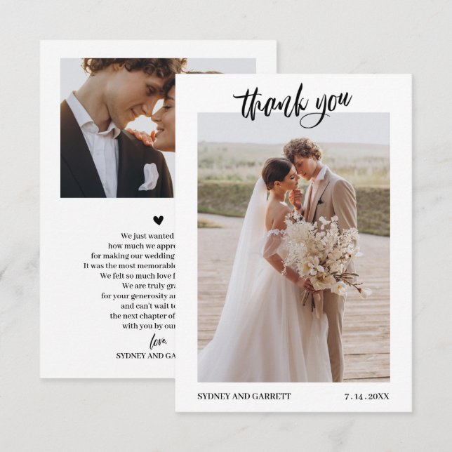 Elegant Script Wedding 2-Photo Thank You Card (Front/Back)