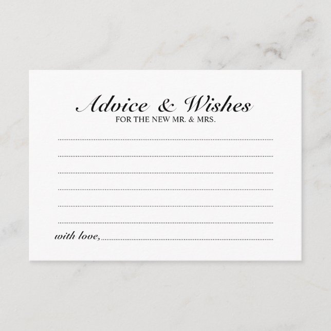 Elegant Script Wedding Advice and Wishes Card (Front)
