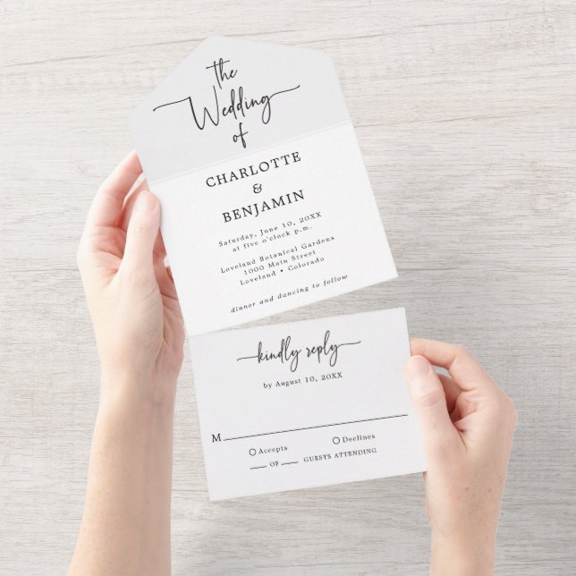Elegant Script Wedding All In One Invitation (Tearaway)