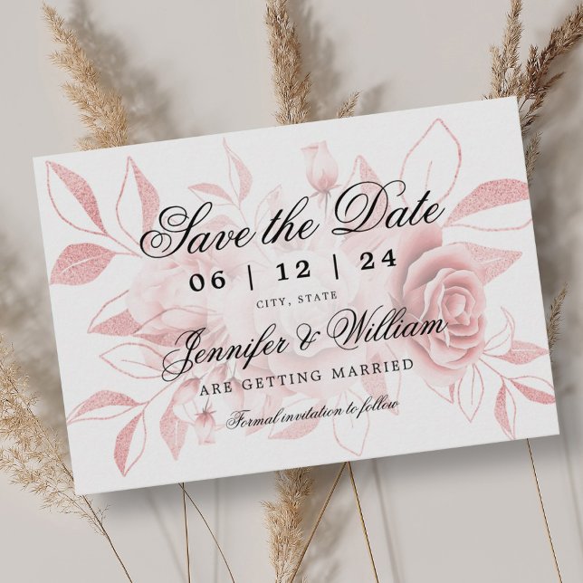 Elegant Script Wedding Blush Rose Gold Floral  Save The Date (Creator Uploaded)