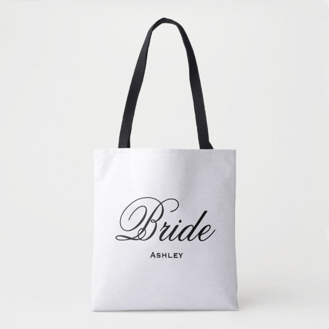 Elegant Script Wedding Bride Tote Bag (Front)
