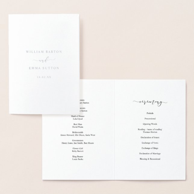 Elegant Script Wedding Ceremony Program Silver (Display)