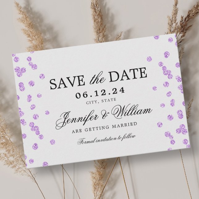 Elegant Script Wedding Confetti Purple  Save The Date (Elegant Script Wedding Confetti Purple Save The Date)