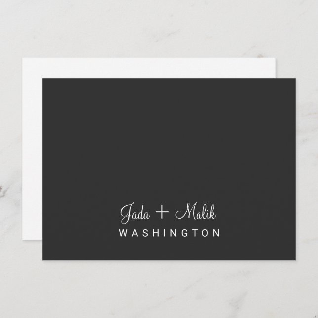 Elegant Script Wedding Couple Monogram Black Card (Front/Back)