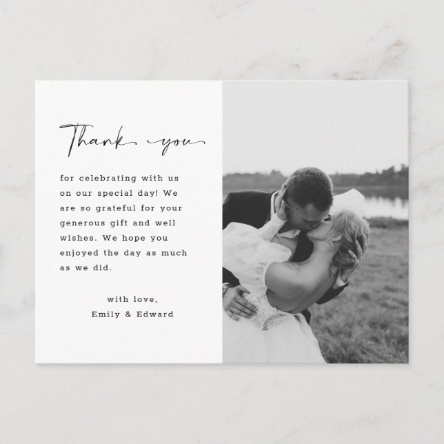 Elegant Script Wedding Custom Photo Thank You Postcard (Front)