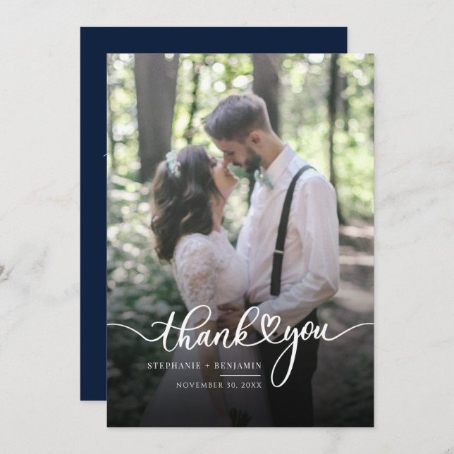 Elegant Script Wedding Day Photo Thank You Card (Front/Back)