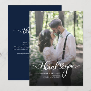 Elegant Script Wedding Day Photo Thank You Card