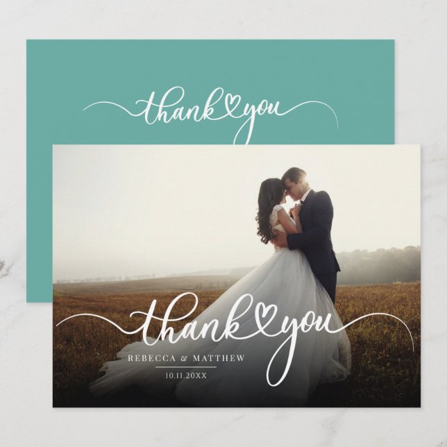 Elegant Script Wedding Day Photo Thank You Card (Front/Back)