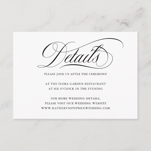 Elegant Script Wedding Details Enclosure Card (Front)