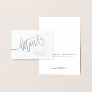 Elegant Script Wedding Details Enclosure Silver Foil Card