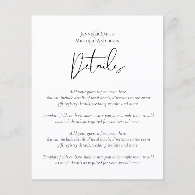 Elegant Script Wedding Details Template Enclosure (Front)