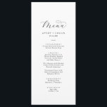Elegant Script Wedding Dinner Menu<br><div class="desc">This elegant script wedding dinner menu card is perfect for a simple wedding. The minimalist black and white design features fancy romantic typography with modern glam style. Customisable in any colour. Keep the design minimal and classy, as is, or personalise it by adding your own graphics and artwork. This menu...</div>