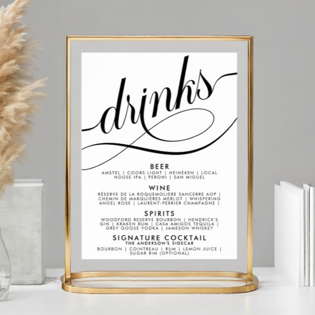 Elegant Script Wedding Drinks Bar Menu Poster (Creator Uploaded)