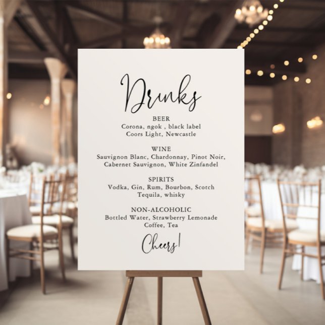 Elegant Script Wedding Drinks Menu Sign (Creator Uploaded)
