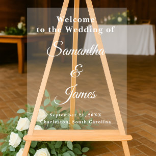 Elegant Script Wedding Entry with Names Acrylic Sign