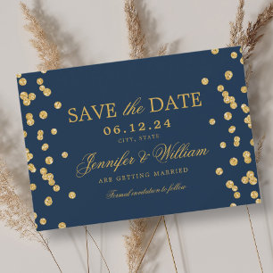 Elegant Script Wedding Gold Confetti Navy Blue  Save The Date