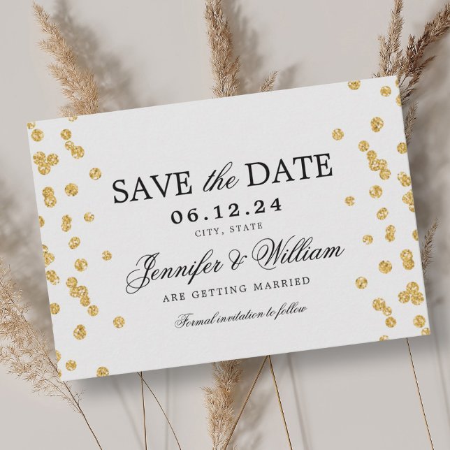 Elegant Script Wedding Gold Confetti  Save The Date (Elegant Script Wedding Gold Confetti Save The Date)