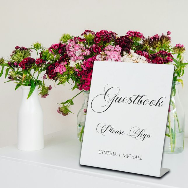 Elegant Script Wedding Guest Book Signing Pedestal Sign (Creator Uploaded)