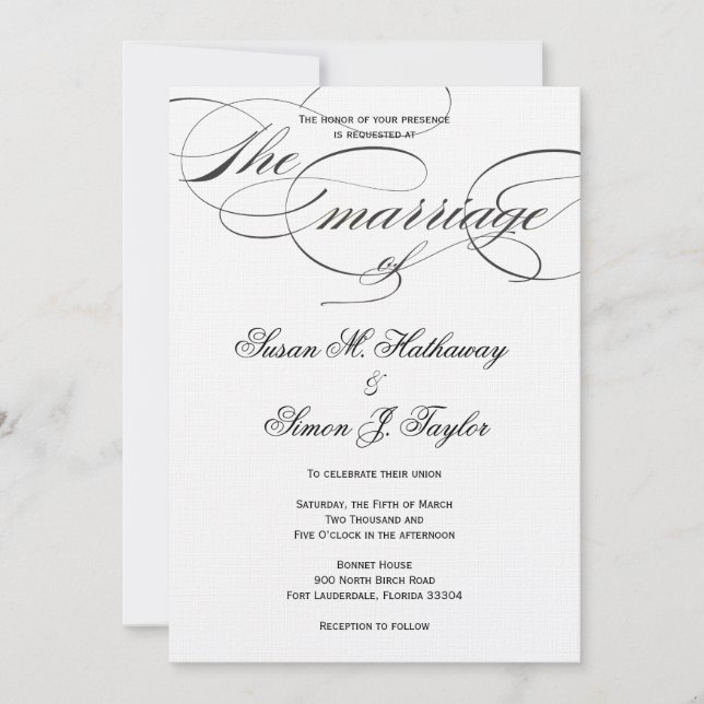 Elegant Script  Wedding Invitation - Black (Front)