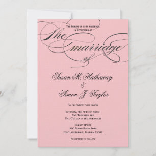 Elegant Script Wedding Invitation - Black & Blush