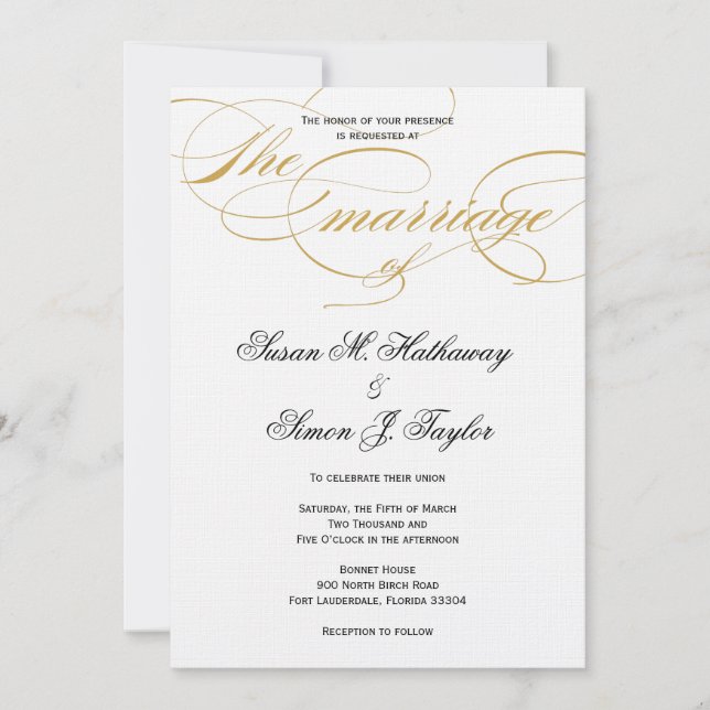 Elegant Script  Wedding Invitation - Gold (Front)