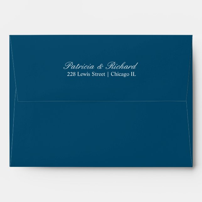 Elegant Script Wedding Invitation Ocean Blue Envelope (Back (Top Flap))