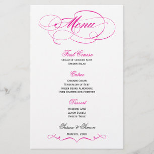 Elegant Script Wedding Menu - Bright Pink