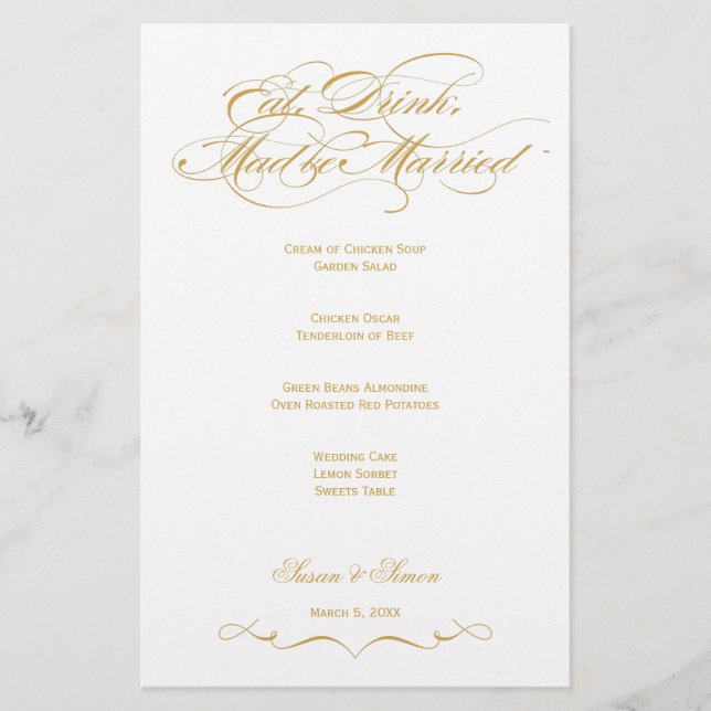 Elegant Script  Wedding Menu - Gold (Front)