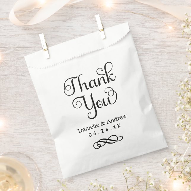Elegant Script Wedding Monogram Thank You Favour Bags (Clipped)