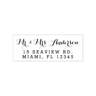 Elegant Script Wedding Mr and Mrs Return Address Rubber Stamp