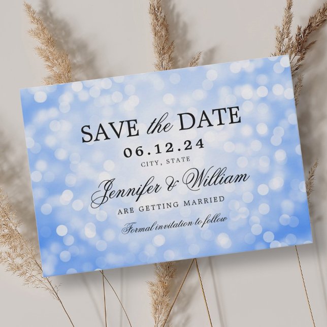 Elegant Script Wedding Navy Blue Bokeh Lights Save The Date (Elegant Script Wedding Navy Blue Bokeh Lights Save The Date)