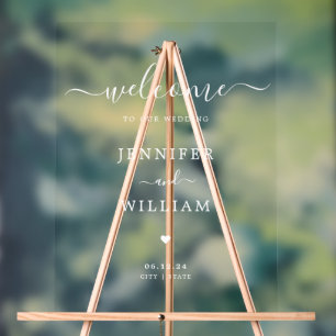 Elegant Script Wedding Party Welcome White Acrylic Sign