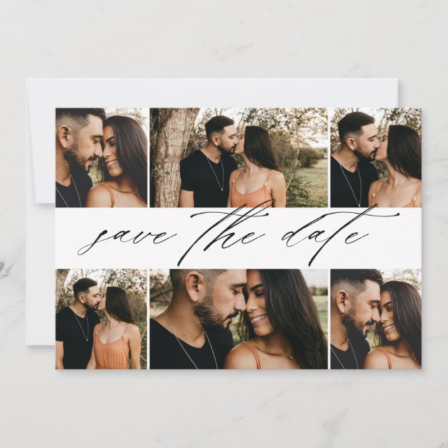 Elegant Script Wedding Photo Collage Save The Date (Front)