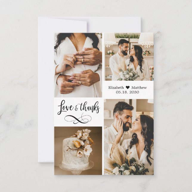 Elegant Script Wedding Photo Collage  Thank You Card (Front)
