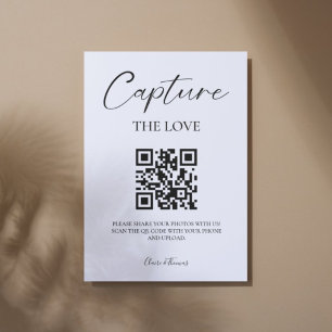 Elegant Script Wedding Photo Share QR code Pedestal Sign