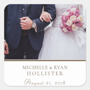 Elegant Script Wedding Photo  Square Sticker
