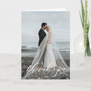 Elegant Script Wedding Photo Thank You Card