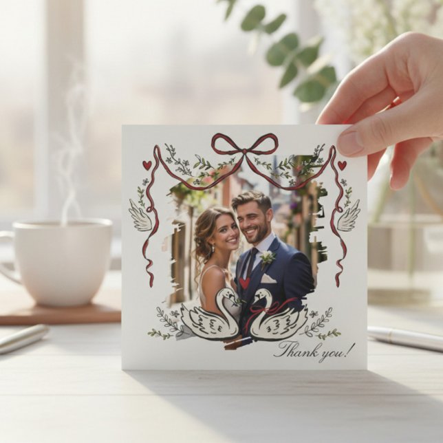 Elegant Script Wedding Photo Thank You Card (Creator Uploaded)