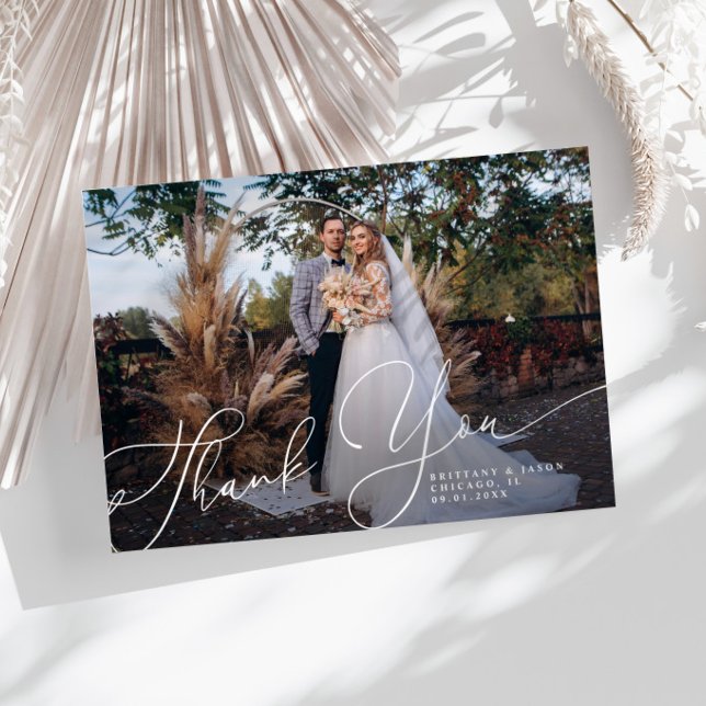 Elegant Script Wedding Photo Thank You Card (Creator Uploaded)