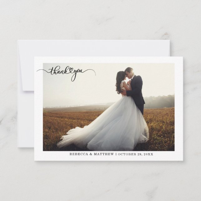 Elegant Script Wedding Photo Thank You Card (Front)