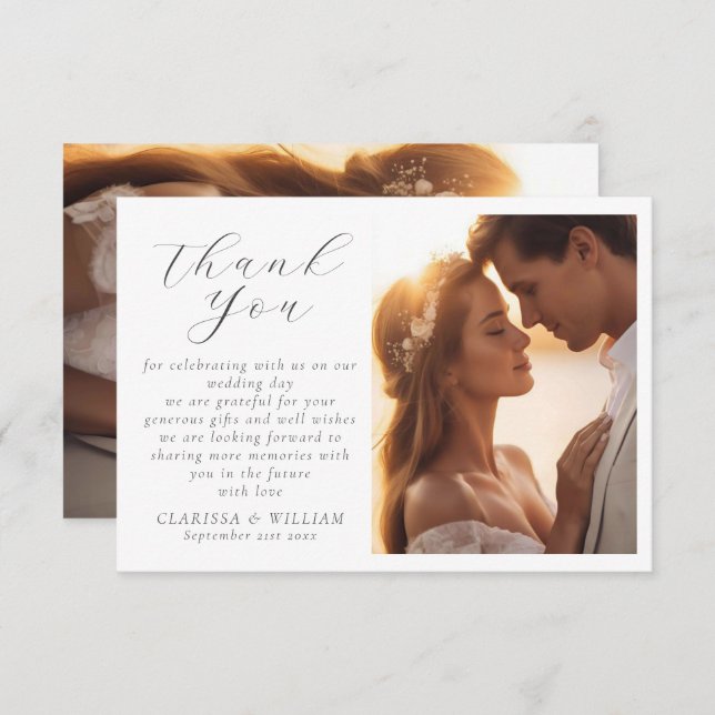Elegant Script Wedding Photo Thank You Card (Front/Back)